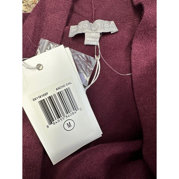 Evolution By Cyrus Cardigan Womens Medium Open Front Sweater 3/4 Sleeves Maroon - Picture 5 of 6